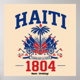 Haiti 1804 Patriotisches Vintage-Flagge-Grafik-Erb Poster