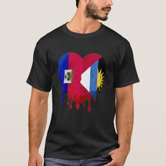 Haiti Antigua Barbuda Flag Heart Grown Patriot Cou T-Shirt (Vorderseite)