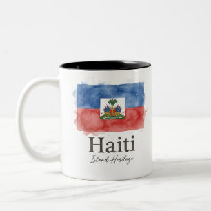 Haiti Aquarell-Flagge   Karibisches Erbe Zweifarbige Tasse