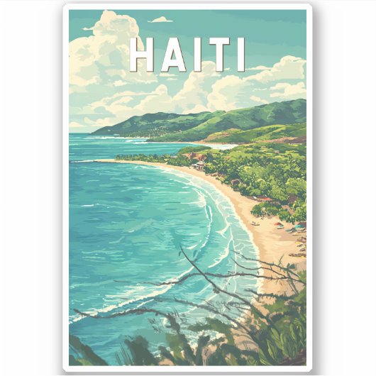 Haiti Illustration Travel Art Vintag Aufkleber (Vorderseite)