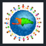 Haiti Kids Poster<br><div class="desc">Niedliche Cartoon-Abbildung einer Gruppe von Jungen und Mädchen,  die sich um den Globus hielten und eine Landkarte von Haiti zeigt. Nützliches Image für die Unterstützung der Kinder Haitis nach dem Erdbeben-Desaster. Bilder auf verschiedenen Geschenken und Produkten erhältlich.</div>
