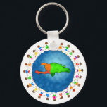 Haiti Kids Schlüsselanhänger<br><div class="desc">Niedliche Cartoon-Abbildung einer Gruppe von Jungen und Mädchen,  die sich um den Globus hielten und eine Landkarte von Haiti zeigt. Nützliches Image für die Unterstützung der Kinder Haitis nach dem Erdbeben-Desaster. Bilder auf verschiedenen Geschenken und Produkten erhältlich.</div>