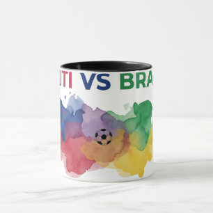 Haiti vs Brasil Wasserfarben-Karten-Flaggen-Fußbal Tasse