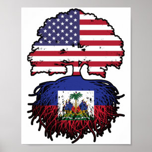 Haitian American USA Tree Roots Flag Poster