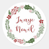 Haitian Creole Merry Christmas Wreath Jwaye Nowèl Runder Aufkleber (Vorderseite)