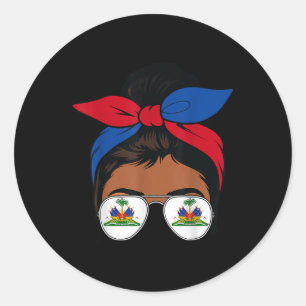 Haitian Queen Messy Bun Bandana Flag 1804 Independ Runder Aufkleber