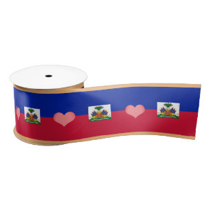 Haitianische Flagge & Herz, Liebe Haiti - Urlaub/S Satinband