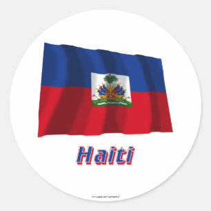 Haitianische Wave Flag mit Namen Runder Aufkleber