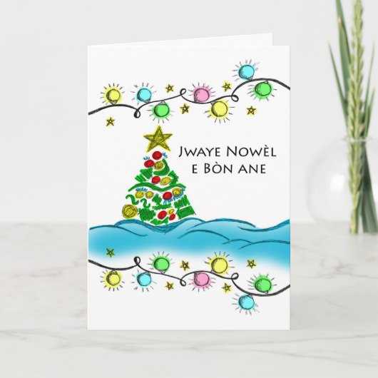 Haitianisches Weihnachten, farbenfrohe Bäume und L Karte (Vorderseite)