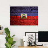Haitifische Flagge für altes Holzkorn Poster (Heimbüro)