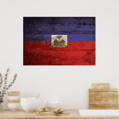Haitifische Flagge für altes Holzkorn Poster (Küche)