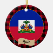 Haitis rotes Büffel kariert & Haitianische Flagge Keramik Ornament (Vorne)