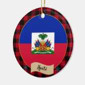 Haitis rotes Büffel kariert & Haitianische Flagge Keramik Ornament (Links)