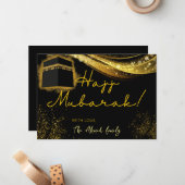 Hajj Mubarak mit schwarzen und goldenen Akzenten Mitteilungskarte (Vorderseite/Rückseite Beispiel)