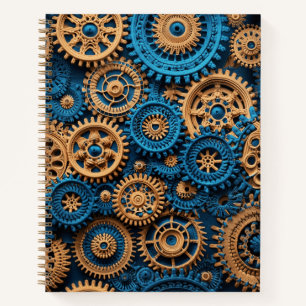 Häkel-Steampunk-Getriebemuster Braun Blau Notizblock