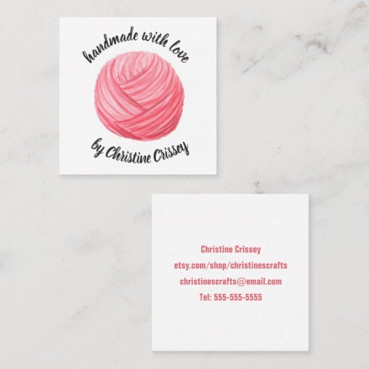 Häkelarbeit-/Strickrosa Quadratische Visitenkarte (Vorne/Hinten)