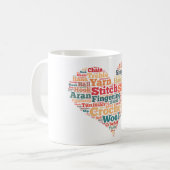 Häkelarbeit-Wort-Wolke Kaffeetasse (Vorderseite Links)