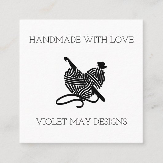 Häkelgarn und Garnherz Handgefertigt mit Liebe Quadratische Visitenkarte (Vorderseite)