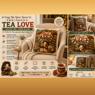 Häkelmädchen Coffee Lover Gemütliches Cottagecore Kissen
