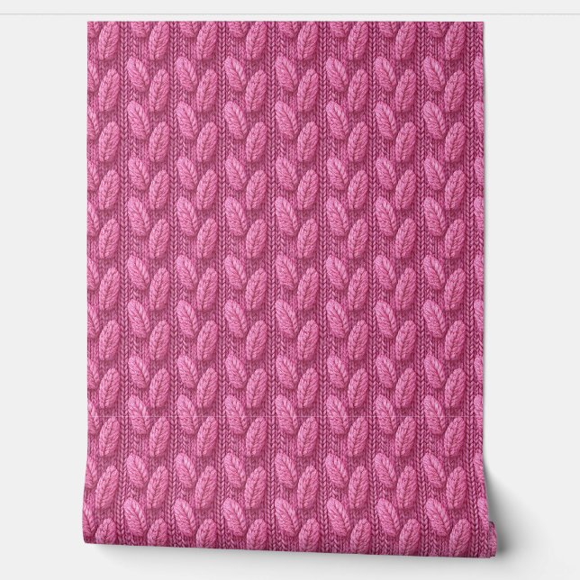 Häkelmuster mit rosa Strickfeder Tapete (Abrollen)