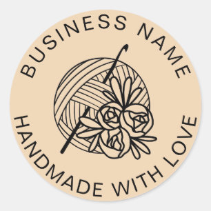 Häkeln Handgemacht Individueller Firmenname Floral Runder Aufkleber