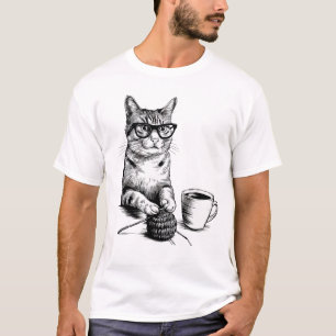 Häkeln Kaffee & Katzen - Häkelkatzenliebhaber T-Shirt