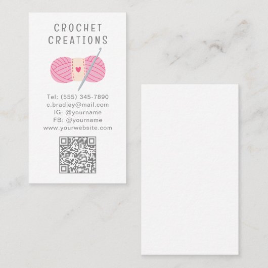 Häkeln mit rosa Garn QR-Code-Handgemachte Geschäft Visitenkarte (Vorne/Hinten)