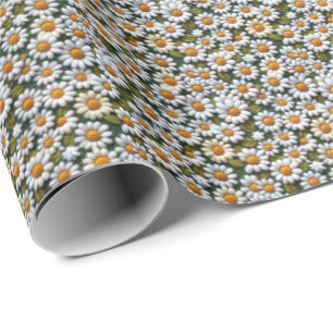 Häkeln Sie weiße Gänseblümchen Frühlingswildblumen Geschenkpapier