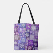 Häkelnde Schneeflocken Lila Digital Patchwork Tasche (Rückseite)