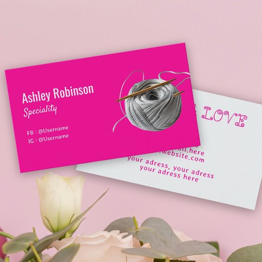 Haken aus Silbergarn, handgefertigt mit Liebe pink Visitenkarte