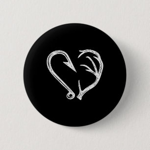 Haken Geweih Herz Liebe Angeln Jagen Fisch Hirsch Button