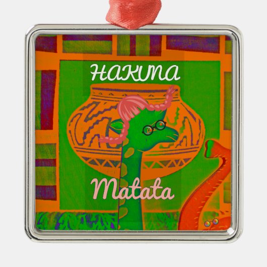Hakuna Giraffe Art Print Silbernes Ornament (Vorne)