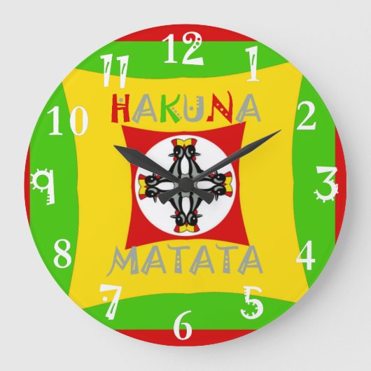 Hakuna Matata Rasta Color Red Golden Green Große Wanduhr (Vorderseite)