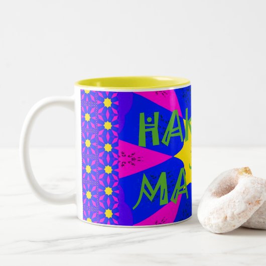 Hakuna Matata Schöne Phantastische Designfarben Zweifarbige Tasse (Mit Donut)
