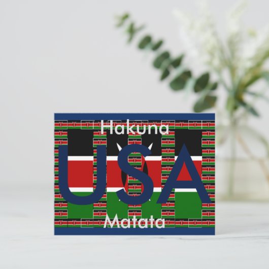 Hakuna Matata USA Kenia Rot grüne Postkarte (Stehend Vorderseite)