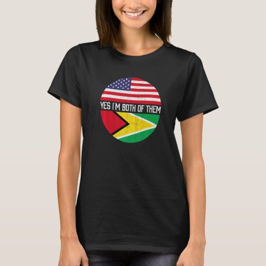 Halb-Amerikaner Halb-Guyana-Flagge Familie Herita T-Shirt (Vorderseite)
