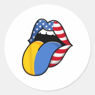 Halb Amerikaner Halb Ukrainisch USA-Flagge In Der  Runder Aufkleber