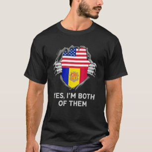 Halb-Amerikaner Half Andorran USA Andorra Flaggen  T-Shirt