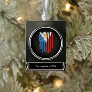 Halb Amerikanisch Halb Filipino Philippinen-Flagge Banner-Ornament Silber