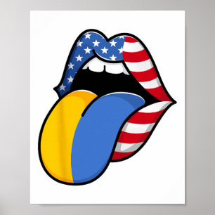 Halb Amerikanisch Halb Ukrainisch USA-Flagge In De Poster