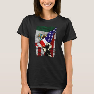 Halb Amerikanische Flagge Mexikanische Wurzeln USA T-Shirt