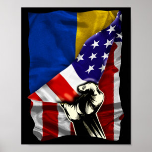 Halb Amerikanische Flagge Ukrainische Wurzeln Usa Poster