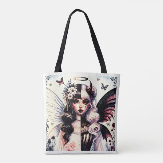 Halb Angel Devil Dark Beauty Broken Wing Fairy Tasche (Rückseite)