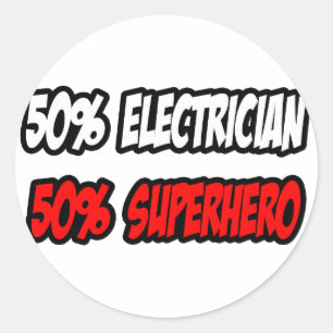 Halb Electrician... Half Superheld Runder Aufkleber