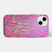 Halb Glitter Rosa Tiger Print iPhone Hülle (Rückseite (Horizontal))