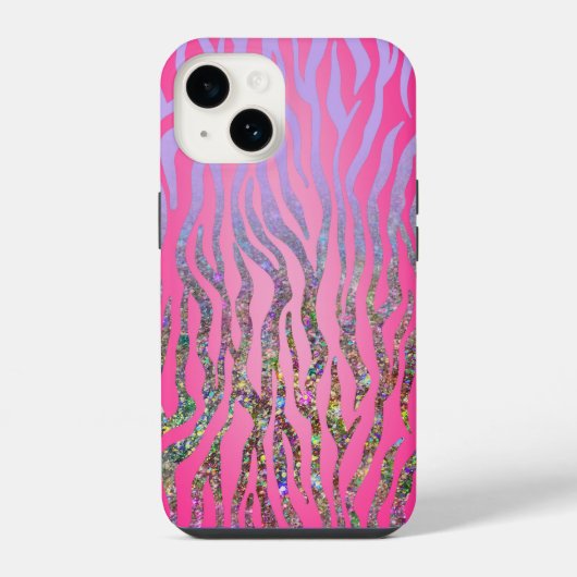 Halb Glitter Rosa Tiger Print iPhone Hülle (Rückseite)