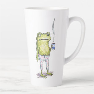Halb im Schlaf in Frosch-Schlafanzügen Milchtasse
