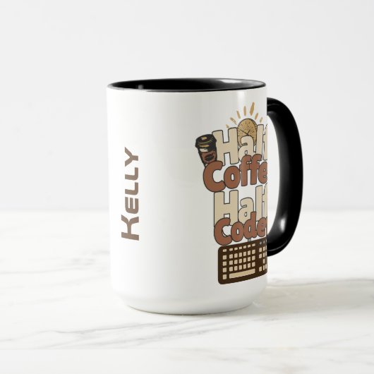 Halb Kaffee, halb Programmierer Tasse (VorderseiteRechts)