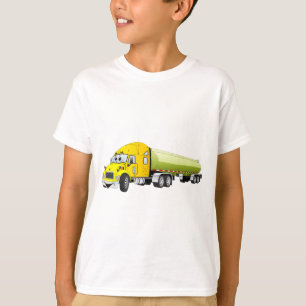 Halb LKW-gelbes Grün-Tanker-Anhänger-Cartoon T-Shirt