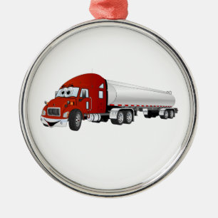 Halb LKW-roter silberner Tanker-Anhänger-Cartoon Silbernes Ornament